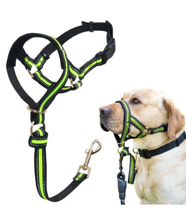 Dog head collar no pulling stylish headhaft for heavy pullers gentle dog facial dishes prevents the pulling and suffocation of the pet for medium-sized large aggressive dogs L (snout: 8.7 "-14.2") Green