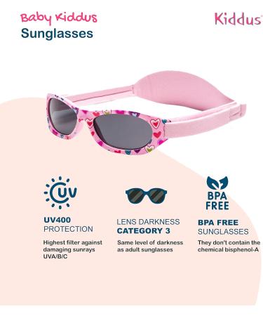 Kiddus Baby Sunglasses for Newborn to Toddler | Ages 0 months-2 years | UV400 Protection | Hearts Pattern - Buy Online on GoSupps.com