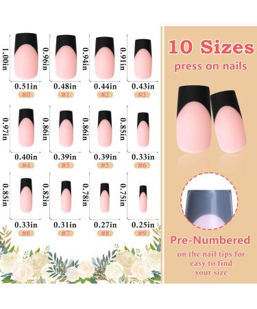 120pcs Black French Tip Press on Nails - Matte Nude Pink Medium Square Fake Nails for Women & Girls | Black Acrylic Artificial Nail Tips - Buy Online on GoSupps.com