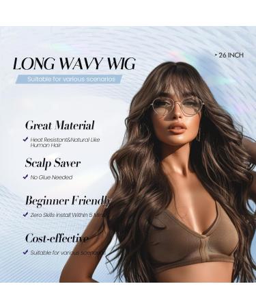 Long Chocolate Brown Wavy Wig for Women | Heat Resistant Synthetic Fluffy Hair - Buy Online on GoSupps.com