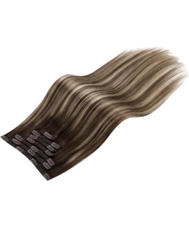 Moresoo Dark Brown with Caramel Blonde Clip in Human Hair Extensions - 7 Pieces/120g, 60cm, Real Human Hair #4/27/4 - Buy Online on GoSupps.com