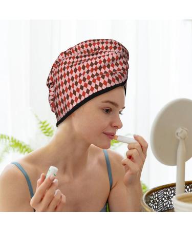 Hair Towel Wrap - Quick Drying Turban for Fast Hair Drying - Button Closure | Red and Brown Squares - Buy Online on GoSupps.com