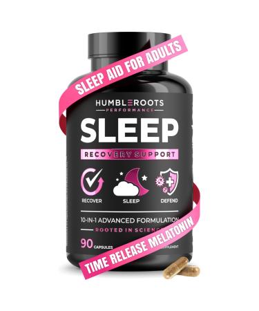 Extra Strength Sleep Aid for Adults with Extended Release MicroActive Melatonin Ashwagandha L-Theanine & 7 Additional All-Natural Ingredients | Advanced Recovery Supplement (90 Capsules)