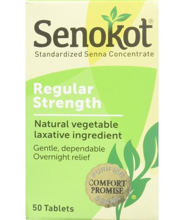 Senokot Regular Strength 50 Tablets Natural Vegetable Laxative Ingredient senna for Gentle Dependable Overnight Relief of Occasional Constipation