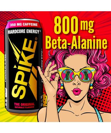 Spike Hardcore Energy Drink Original Flavor - 350 mg Caffeine  800 mg Beta-Alanine  1000 mcg Vitamin B12 - Sugar Free  Almost Zero Calories - Pre-Workout Brain Booster - 16 oz (Pack of 12) The Original - Buy Online on GoSupps.com