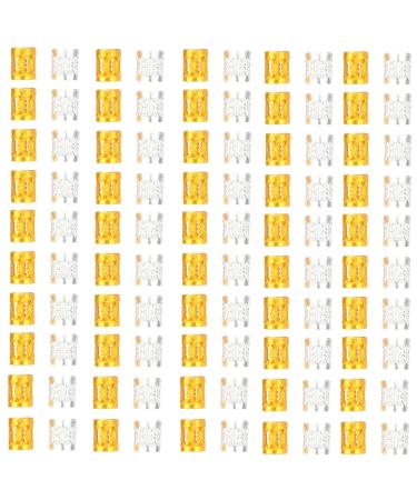 Uxsiya 100 pieces of hair cuffs adjustable dreadlocks hair braid pearls rings cuffs wigs accessories hair decoration tool for hair beauty (gold + silver)