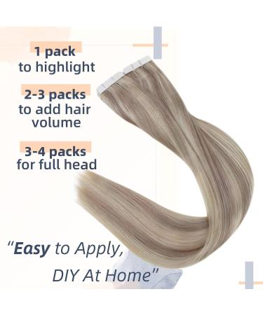 RUNATURE 12 Inch Blonde Highlight & Grey Blonde Tape in Hair Extensions - 30g Real Human Hair Extensions - 1 Tape #19AP60 - Buy Online on GoSupps.com