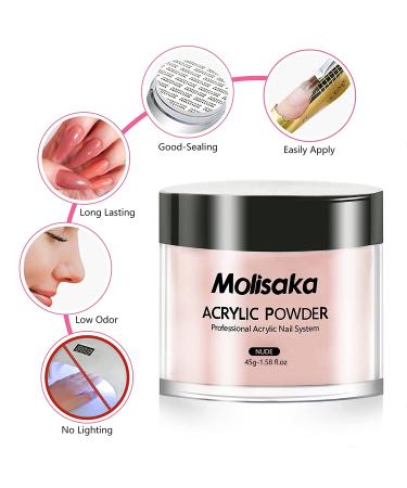 Molisaka Nude Acrylic Powder for Professional Nail Extensions - Long Lasting French Nail Art Supplies Set (1.58oz) - Buy Online on GoSupps.com