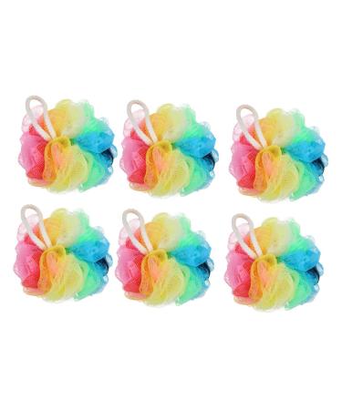 Lurrose Facial Sponges Loofah Bath Sponge  6pcs Exfoliating Shower Sponge Balls Mesh Pouf Body Scrubber Bath Bubble Making Balls Bathroom Accessories for Men Women  Random Color Spa Loofah