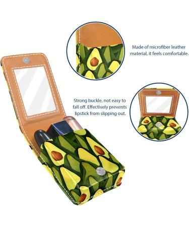 Leather Lipstick Case with Mirror | Mini Lip Gloss Organizer | Avocado Print Cosmetic Bag - Buy Online on GoSupps.com