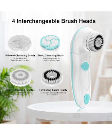 Portable Rechargeable Facial Cleansing Brush with 4 Brush Heads - Waterproof Electric Exfoliator for Deep Cleansing & Massaging | Ideal for Men & Women - Buy Online on GoSupps.com