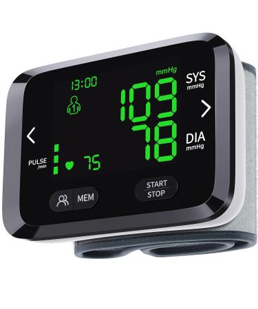 Blood Pressure Monitor Wrist Automatic BP Machine Adjustable Cuff 198 Memory Readings Large Backlit LCD Display with Carrying Storage Bag for Home Use Black