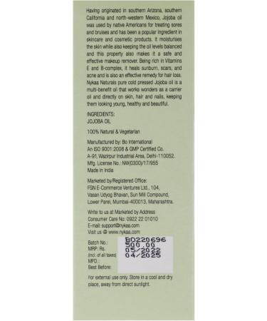 Nykaa Naturals 100 Percent Pure Cold Pressed - Jojoba For Women 1 oz Oil - Buy Online on GoSupps.com