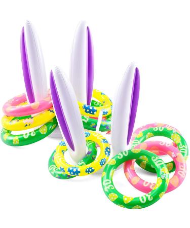 JOYIN Inflatable Bunny Rabbit Ears Ring Toss Game(2 Set &12 Rings), Inflatable Toss Game, Indoor and Outdoor Game for Easter Party Supplies