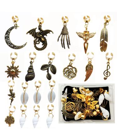 19 PCS Adjustable Hair Cuffs & Charms for Braids | Gold Hair Jewelry Set | Sun Moon Pterosaur Wing Shell Rose Leaf Hair Pendants | DIY Dreadlock Accessories - Buy Online on GoSupps.com
