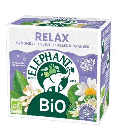 Elephant Organic Relax Infusion Chamomile Linden and Orange Blossom Flavor Well-Being and Relaxation Ingredients of 100% Origin