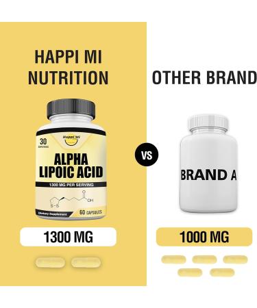 Happi Mi Nutrition Alpha Lipoic Acid Capsules 1300mg Per Serving - 30 Servings Per Bottle - Antioxidant Support for Overall Health - Buy Online on GoSupps.com