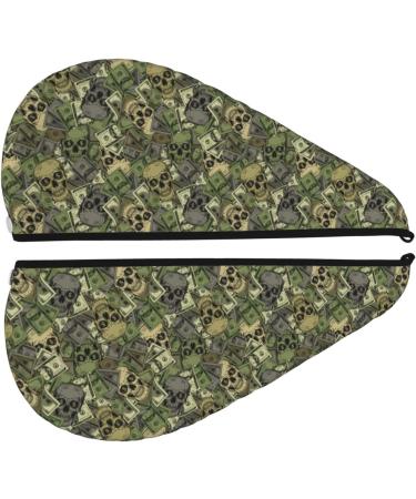 Hair Towel Wrap - Fast Drying Hair Turban with Button - Green Skulls Design | Best Hair Drying Towel for Quick Use - Buy Online on GoSupps.com