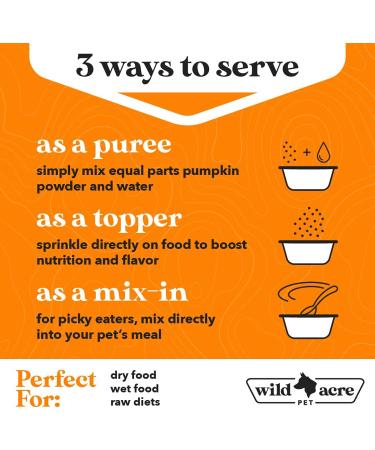 Wild Acre Pumpkin Powder for Dogs - No More Diarrhea or Scoots - Digestive Puree Treat or Food Topper - Fiber Supplement for Dogs with Prebiotics Pumpkin for Dogs- 8oz or 16oz 8.1 oz - Buy Online on GoSupps.com