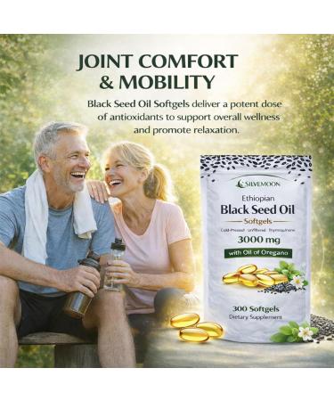 SILVEMOON Ethiopian Black Seed Oil Softgels with Oil of Oregano 3000 mg Cold-Pressed Nigella Sativa Plant-Based Herbal 2-in-1 Formula Non-GMO 300 Softgels (100 Day Supply) - Buy Online on GoSupps.com