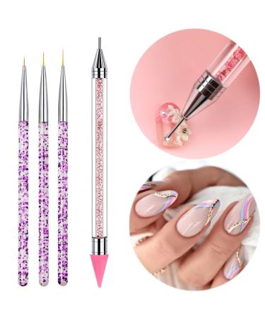 Nail Rhinestone Picker Dotting Tool, 3pcs Nail Art Brushes for Painting with Different Size, Dual-ended Wax Pen DIY Nail Art Tool With Pink Acrylic Handle