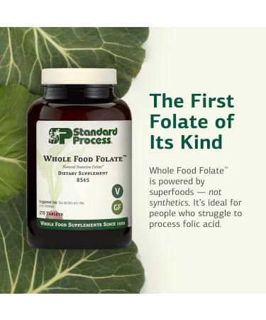 Standard Process Whole Food Folate - Supports Cellular Health & Processes - Includes Vitamin B12 - Supports Vascular Function - Vegetarian Gluten-Free & Non-Dairy - 270 Capsules (45 Servings) - Buy Online on GoSupps.com