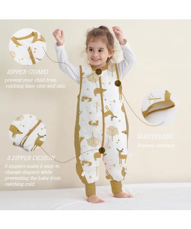Winter Baby Sleep Sack with Feet | 2.5 TOG 100% Cotton | Sleeveless Toddler Sleeping Bag | 3 Zipper Options | Mustard Animal Print | Newborns to 2-4 Years - Buy Online on GoSupps.com