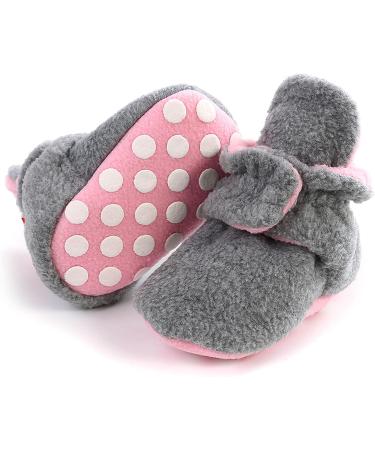 TMEOG Baby Booties Slippers | Infant First Walking Shoes | Winter Sock Crib Shoes for Boys Girls 0-18 Months | Light Grey Pink Furry | 6-12 Months - Buy Online on GoSupps.com