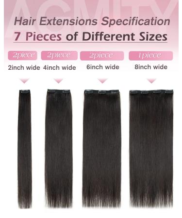 Agmity 100% Real Hair Clip-In Extensions - 35cm Natural Black - 7 Pieces 110g Remy Human Hair for Easy Clipping - Buy Online on GoSupps.com