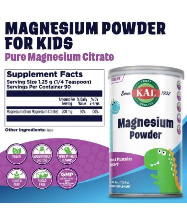 KAL Magnesium Powder - Pure Citrate for Kids | Bone Health, Muscle & Nerve Support | Vegan, Gluten Free & Sugar Free | 90 Servings - 4 oz - Buy Online on GoSupps.com