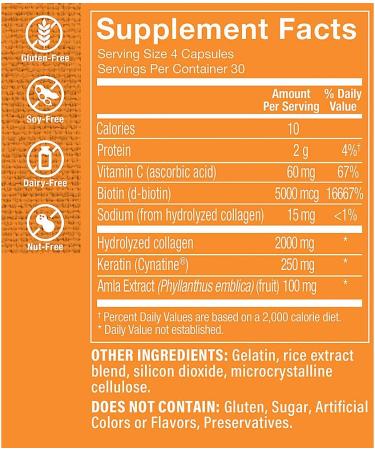 The Vitamin Shoppe Keratin for Hair with Biotin Collagen - Strong Healthy Hair | Hair Luster & Shine | 120 Capsules | Beauty - Buy Online on GoSupps.com