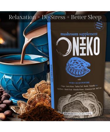 ONIIKO 5 Mushroom Cocoa - Better Sleep & Calm Blend with Chaga Reishi Goji Berries Monk Fruit MCT Oil - 1500mg Extract 30 Servings Instant Powder - Buy Online on GoSupps.com