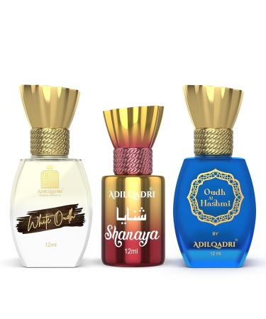 ADIL Shanaya White Oudh Oudh Al Hashmi Attar Combo Pack|Arabic French Strong Masculine&Sweet Arabic Scent|Long Lasting Non-Alcoholic Roll-On Attar For Men&Women|Gift Attar Pack-12 Ml Each