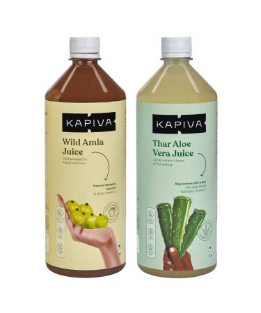 Kapiva Wild Amla Juice 1L + Kapiva Thar Aloe Vera Juice (with Pulp) | Cold-pressed Juice Combo to Help with Glowing Skin Hair Care and Detox (1L)
