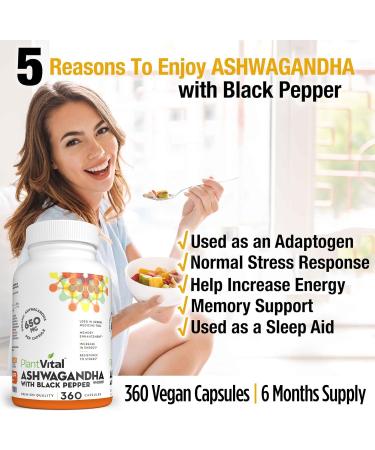 PlantVital Organic Ashwagandha Supplement with Black Pepper - 1300mg (two caps) Ashwagandha Capsules for Stress Relief Energy Increase Sleep Aid & Memory Support - 360 Vegan Ashwagandha Supplements 3 Bottles (6 Months Supply) - Buy Online on GoSupps.com