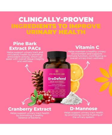 Vita Bloom Labs UroDefend UTI Protection Formula | Cranberry PACs | Physician Formulated | Additive Free + Gluten Free | Cranberry Extract, Pine Bark Extract, D Mannose, Vitamin C | 60 Capsules - Buy Online on GoSupps.com