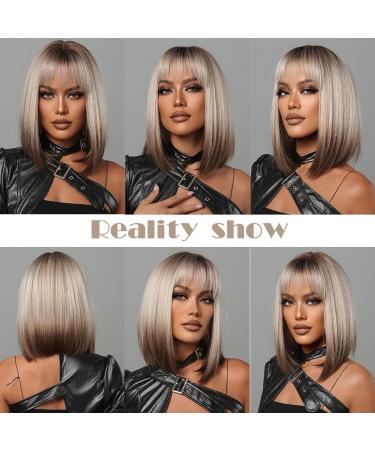 Kellynee Ombre Brown Bob Wig - Dark Roots with Light Gold to Chestnut Tips | Heat Resistant Synthetic Hair for Women | Stylish for Daily Wear & Special Occasions - Buy Online on GoSupps.com