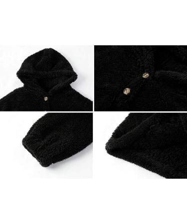 Girls' Floral Fleece Hoodie Jacket - Black, 9-10 Years | Cozy Button Down Top - Buy Online on GoSupps.com