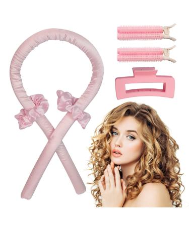 Heatless Curling Rod Headband for Rollers - High Resilience Rubber Heatless Curlers Headband Soft Silk No Heats Curling With Hair Rollers Lazy DIY Hair Styling Headband For Long And Medium Hair (pink)