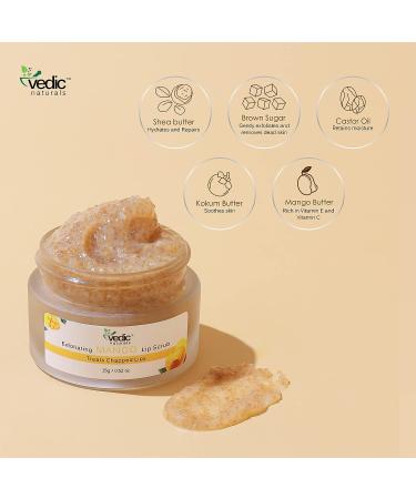 Vedic Naturals Exfoliating Mango Lip Scrub 15g - Treat Chapped Lips, Reduce Pigmentation | Enriched with Mango, Kokum & Shea Butter - Buy Online on GoSupps.com