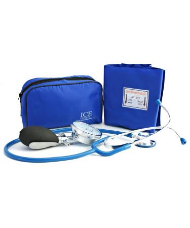 Aneroid Blue Sphygmomanometer with 1 Adult Cuff and Blue Stethoscope - Blood Pressure Monitor Kit