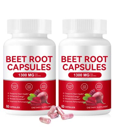 Organic Beet Root Capsules 1300mg Powder Aids Healthy Circulation & Vitality Non-GMO Gluten-Free for Enhanced Energy Stamina 120 Capsules (2)