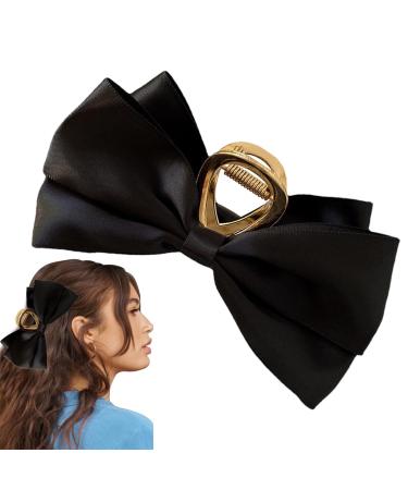 Bow Claw Clip | Satin Big Hair Bows | Hair Barrettes Bow-knot for Thick Hair Thin Hair Nonslip Bows Claw Clips Hair Clamp for Women Black