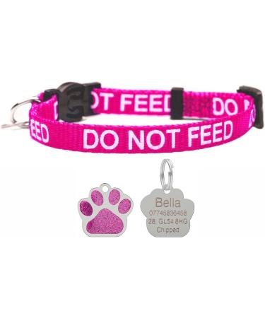 Cat Collar DO NOT Feed in Pink Red Or Blue Safety Release & Optional Engraved ID Tag (Pink Paw Shaped Glitter Tag) - Buy Online on GoSupps.com