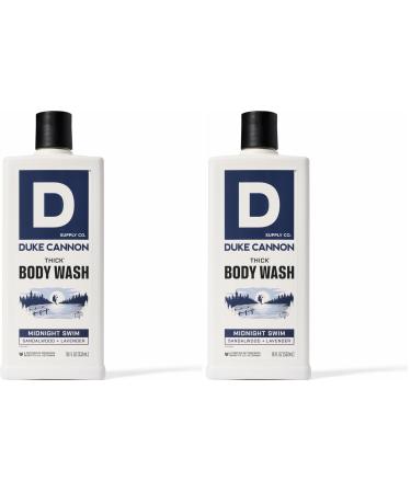 Duke Cannon Supply Co. Thick High Viscosity Body Wash - 3X Thicker Plant-Based Mineral-Enriched Body Wash for Men - Sandalwood and Lavender - Mens Body Scrub - Midnight Swim (18 oz) (Pack of 2)