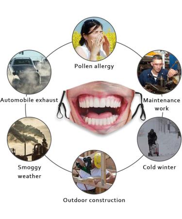Xcngg Funny Mouth Teeth Laugh Fabric Mask - Washable Reusable Bandana with Filter Bag | Storm Hood Face Mask (2 Filters Included) - Buy Online on GoSupps.com