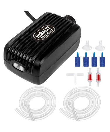 HIRALIY Aquarium Air Pump, Fish Tank Air Pump with Dual Outlet Adjustable Air Valve, Ultra Silent Oxygen Fish Tank Bubbler with Air Stones Silicone Tube Check Valves Up to 100 Gallon Tank