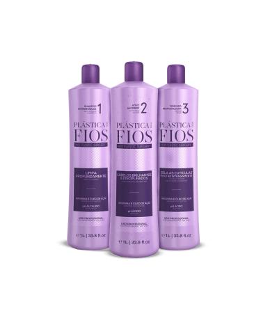 Cadiveu - Plastica Dos Fios Brazilian Keratin Hair Smoothing System Anti Frizz Active  Anti Residue Shampoo And Repair Mask - The Best Treatment System - (3x1000 ML) (Set of 3)