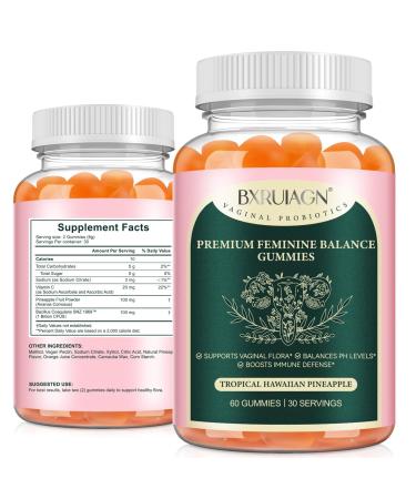Premium Feminine Balance Gummies Pineapple Gummies for Women ph Supports Vaginal Flora Balances Ph Levels Boosts Immune Defense Vegan Gluten-Free - Hawaiian Pineapple - 60 Count