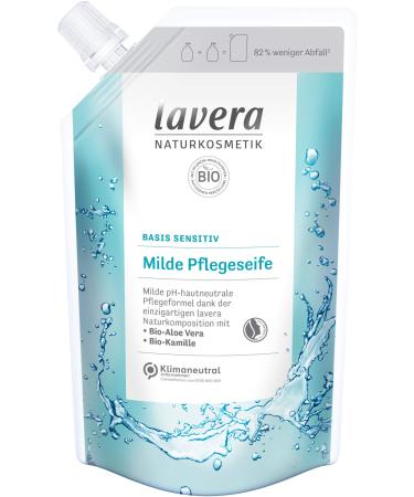Lavera refill bag base sensitive mild care soap - liquid soap with organic aloe vera & organic family - mild cleaning - Suitable for sensitive & dry skin - vegan - pH -neutral - 6 x 500 ml